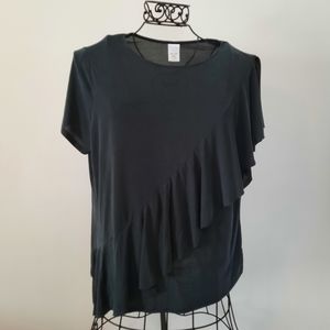 Time and Tru Black Shirt Ruffle Front XXL Top